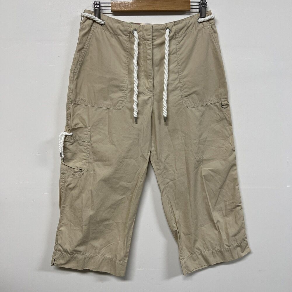 Lauren Ralph Lauren Cargo Crop Pants Size 10 Beige Rope Tie Nautical Beach Capri